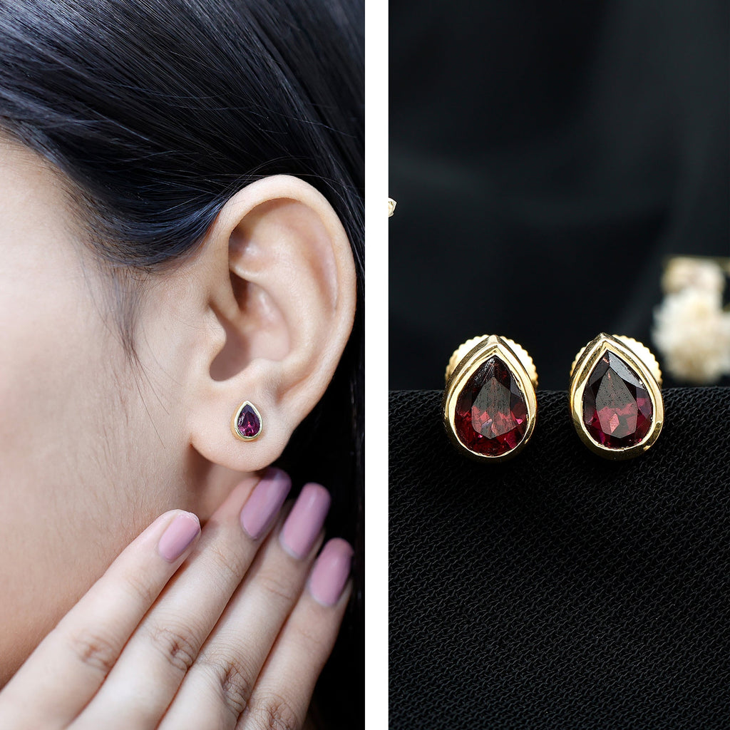 1.7 Carat Pear Shape Rhodolite Garnet Stud Earrings for Women