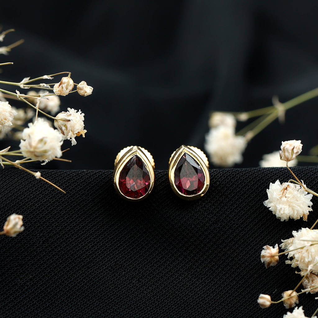 1.7 Carat Pear Shape Rhodolite Garnet Stud Earrings for Women