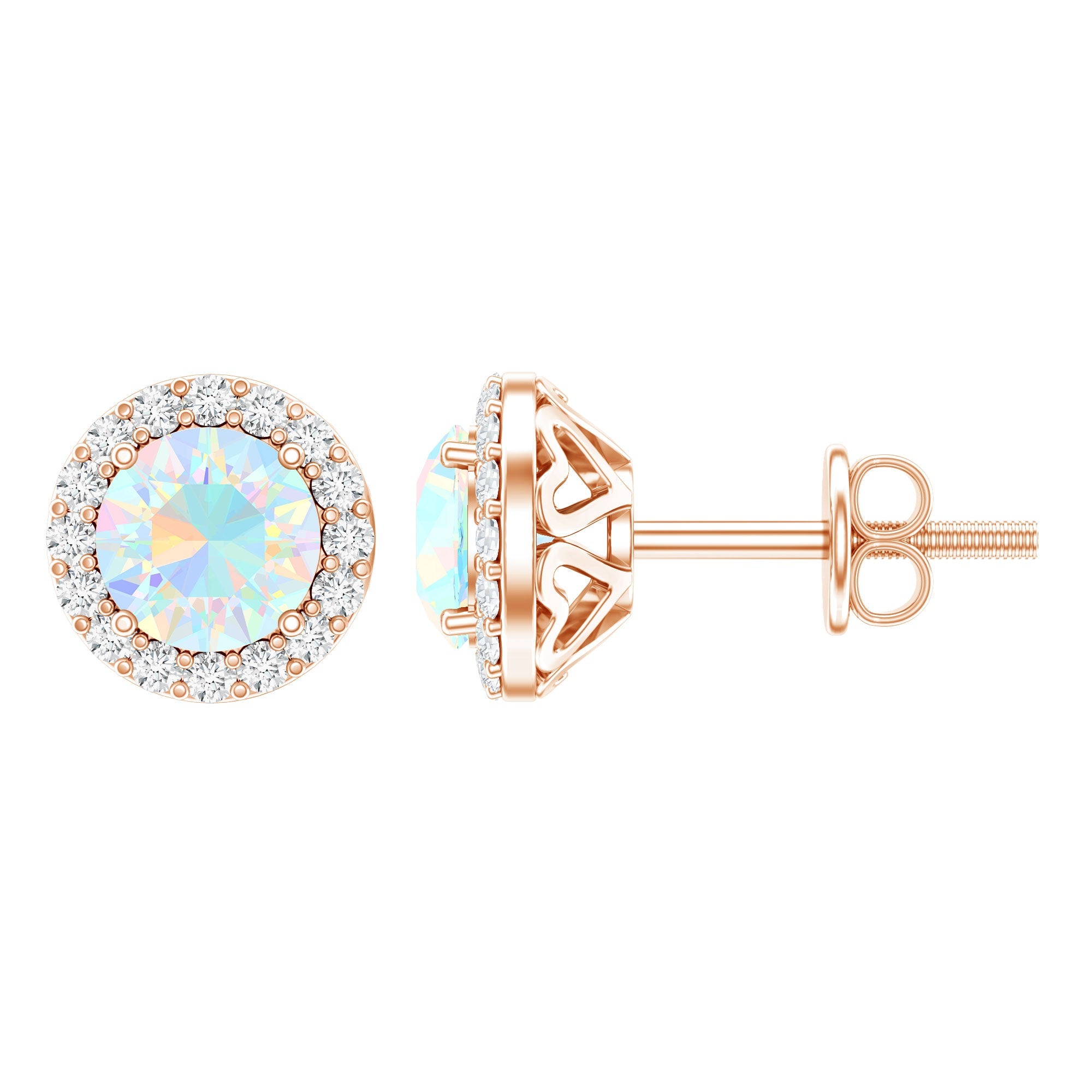 Natural Ethiopian Opal and Moissanite Halo Stud Earrings | Earrings | Wiccan Center