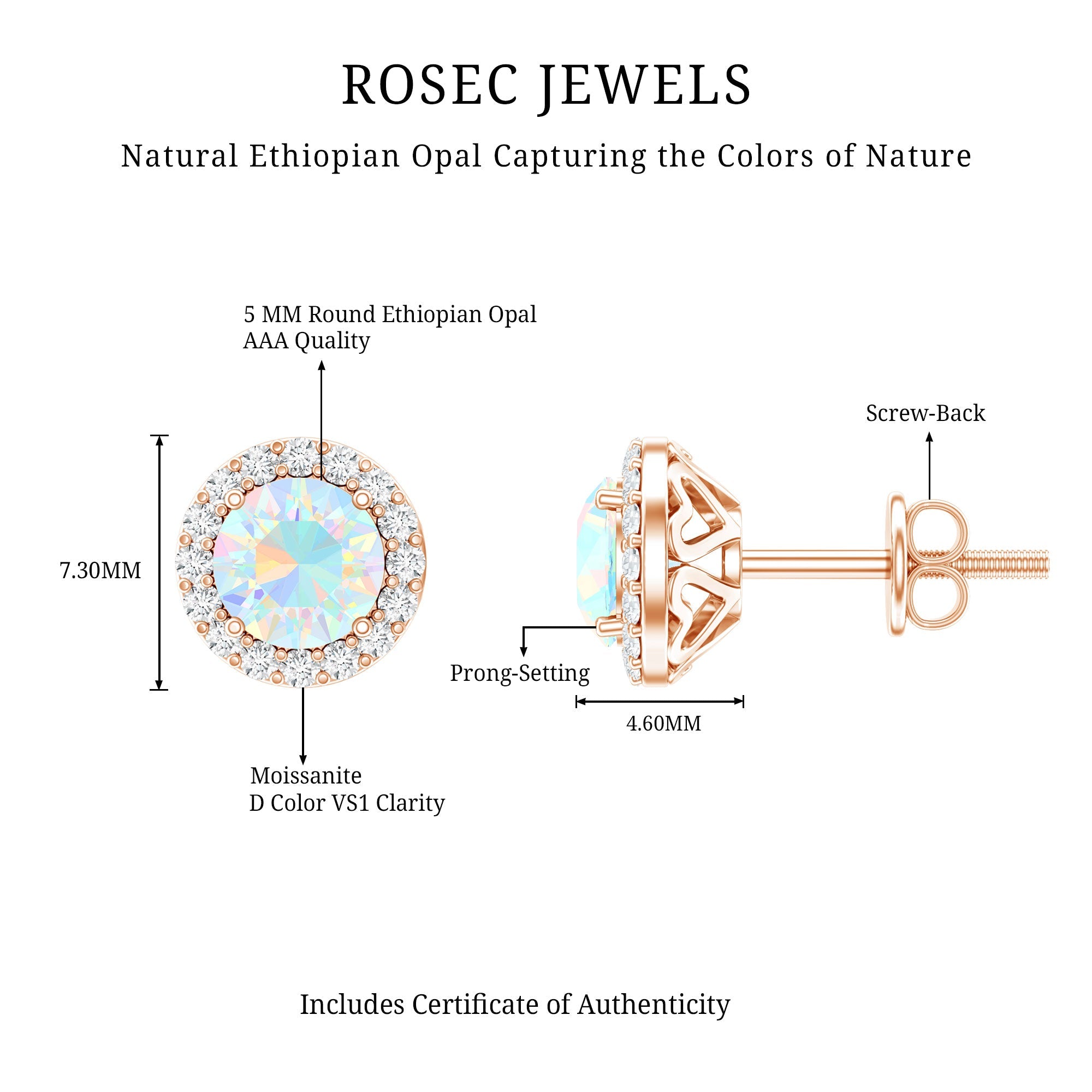 Natural Ethiopian Opal and Moissanite Halo Stud Earrings
