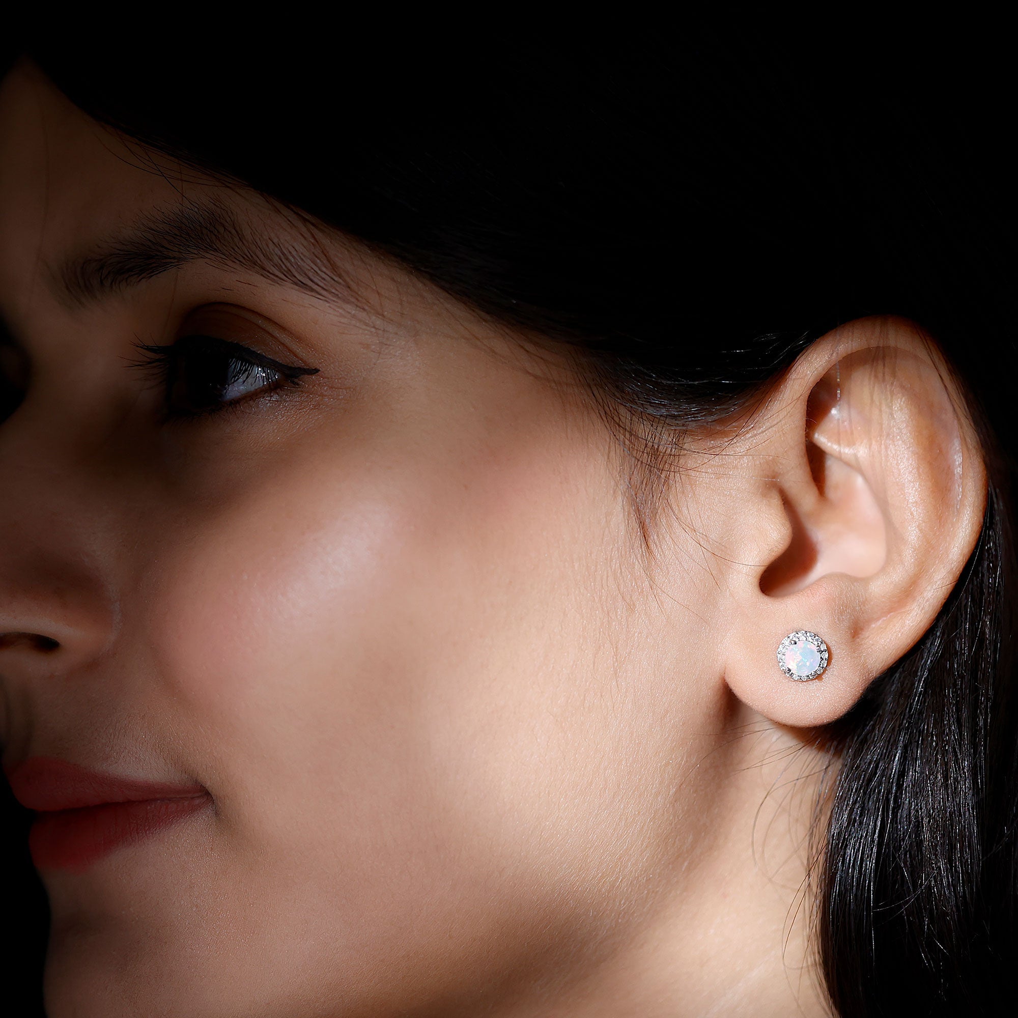 Natural Ethiopian Opal and Moissanite Halo Stud Earrings