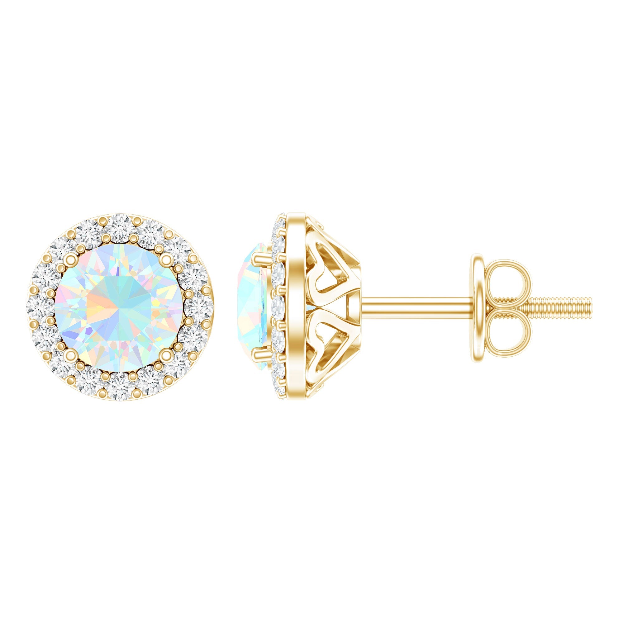 Natural Ethiopian Opal and Moissanite Halo Stud Earrings | Earrings | Wiccan Center