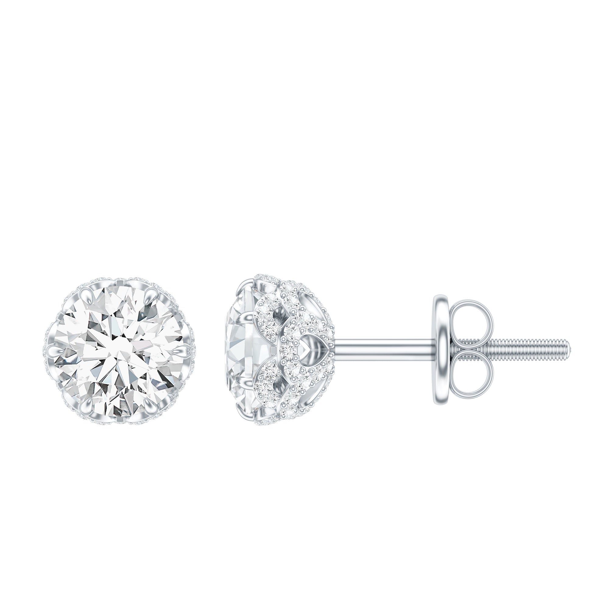 Designer 1 Carat Moissanite Stud Earrings with Screw Back