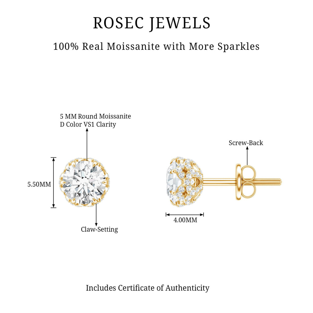 Designer 1 Carat Moissanite Stud Earrings with Screw Back