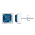 2 Carat Princess Cut London Blue Topaz Stud Earrings