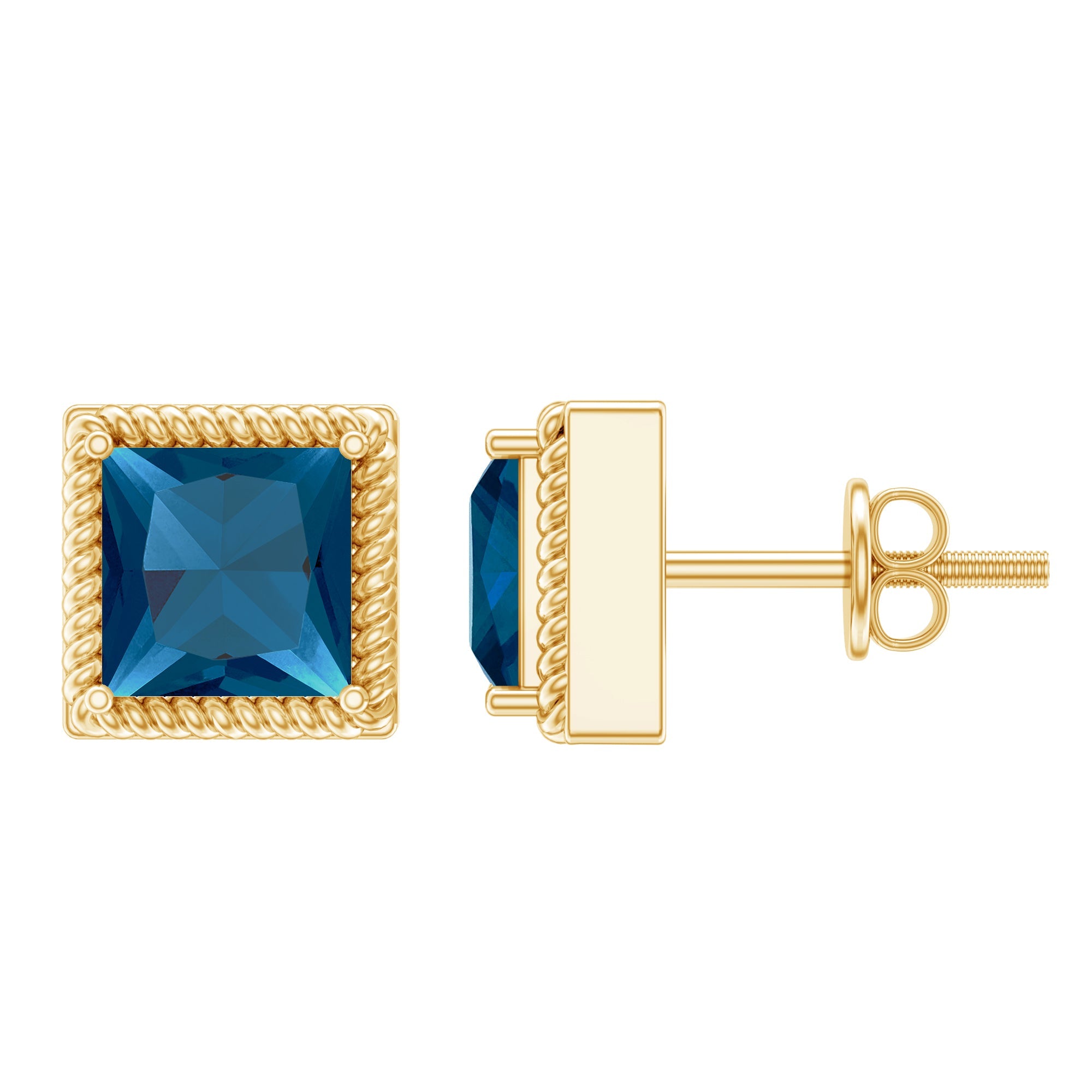2 Carat Princess Cut London Blue Topaz Stud Earrings | Earrings | Wiccan Center