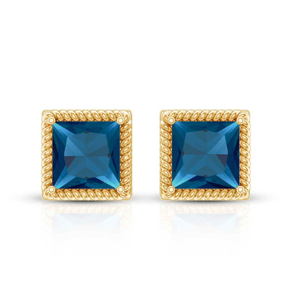 2 Carat Princess Cut London Blue Topaz Stud Earrings