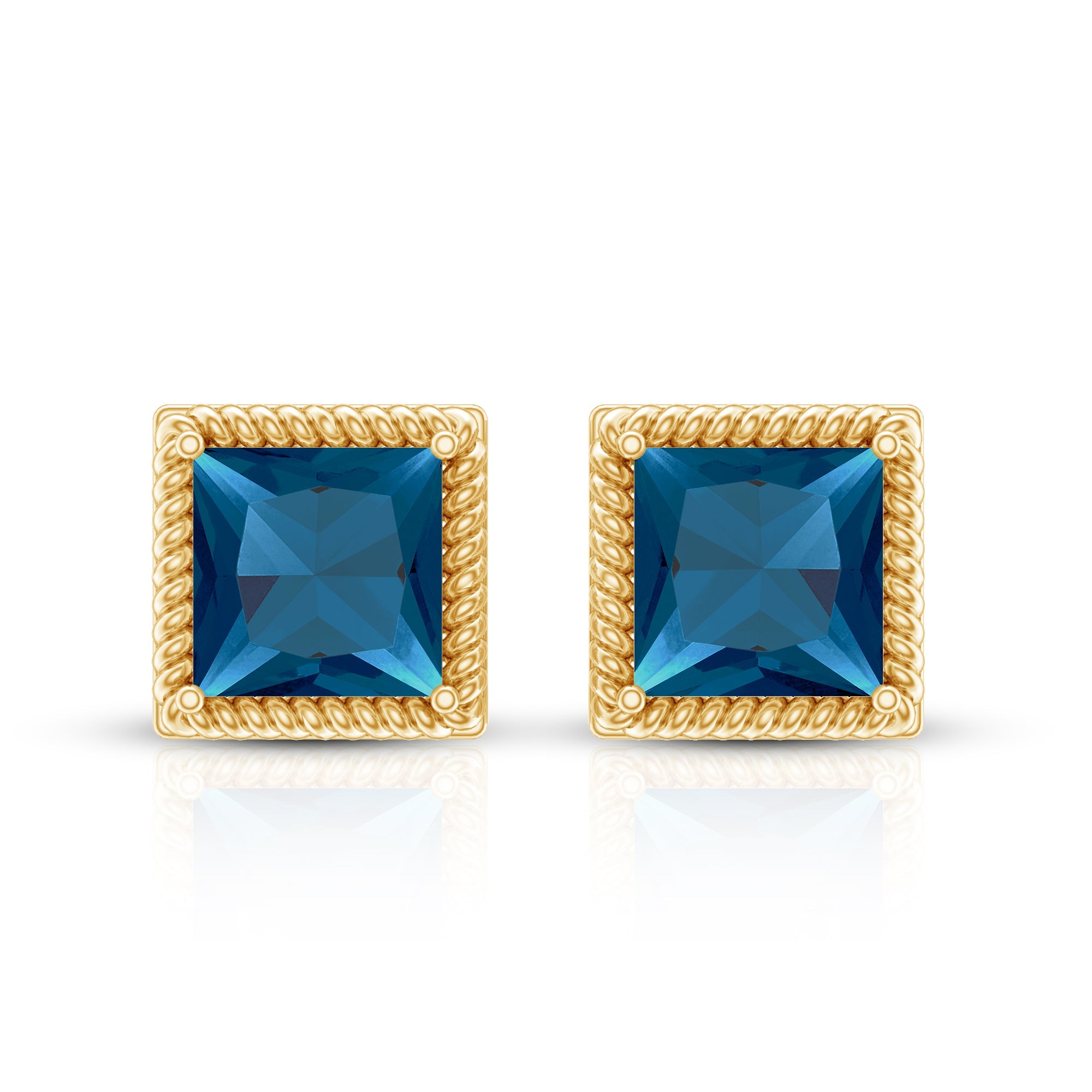 2 Carat Princess Cut London Blue Topaz Stud Earrings