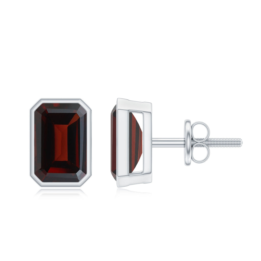 1.4 CT Emerald Cut Garnet Solitaire Stud Earrings in Bezel Setting