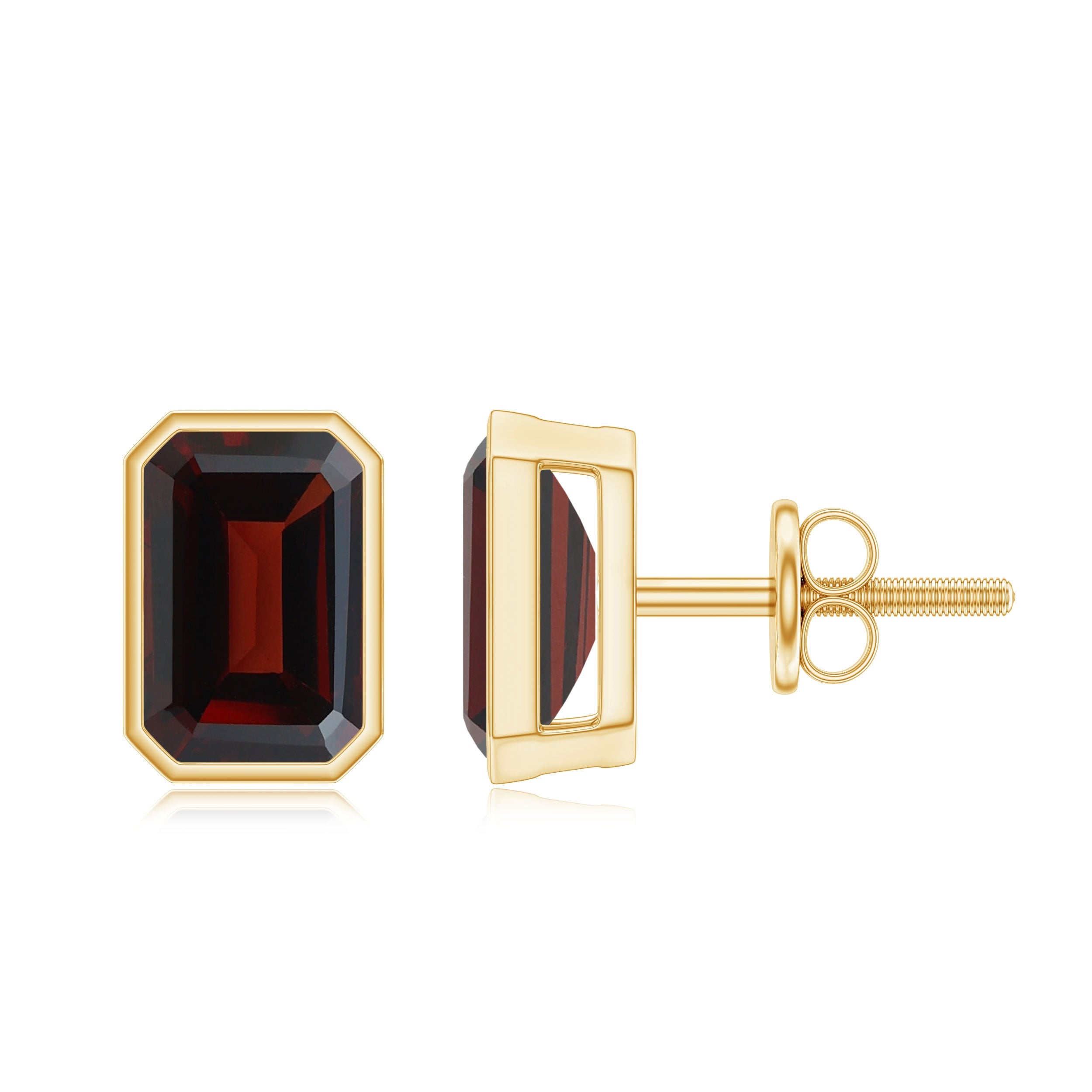 1.4 CT Emerald Cut Garnet Solitaire Stud Earrings in Bezel Setting | Earrings | Wiccan Center