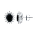 2 Carat Oval Cut Black Onyx Stud Earrings with Moissanite Halo