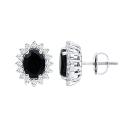 2 Carat Oval Cut Black Onyx Stud Earrings with Moissanite Halo | Earrings | Wiccan Center