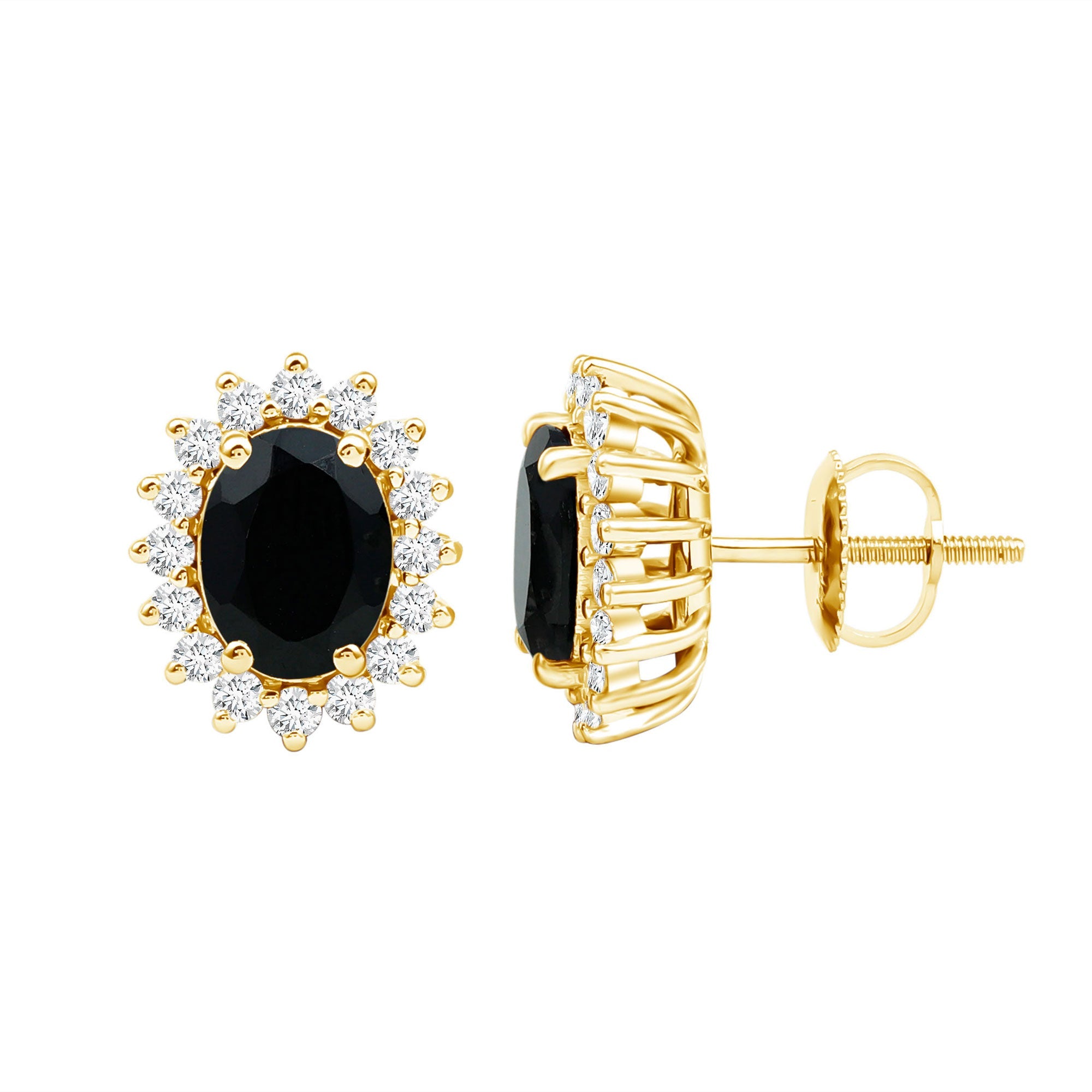 2 Carat Oval Cut Black Onyx Stud Earrings with Moissanite Halo | Earrings | Wiccan Center