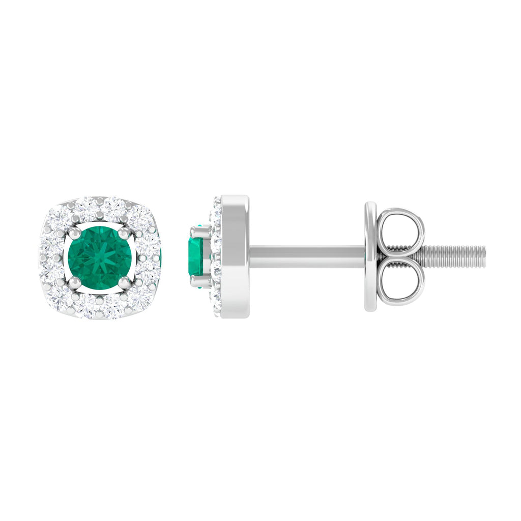Minimalist Emerald and Diamond Halo Stud Earrings
