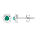Minimalist Emerald and Diamond Halo Stud Earrings