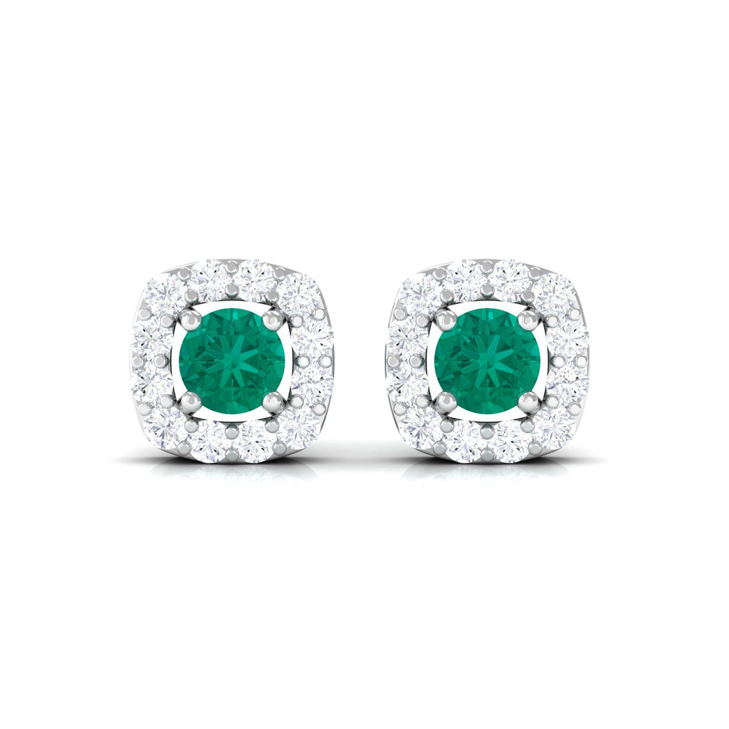 Minimalist Emerald and Diamond Halo Stud Earrings
