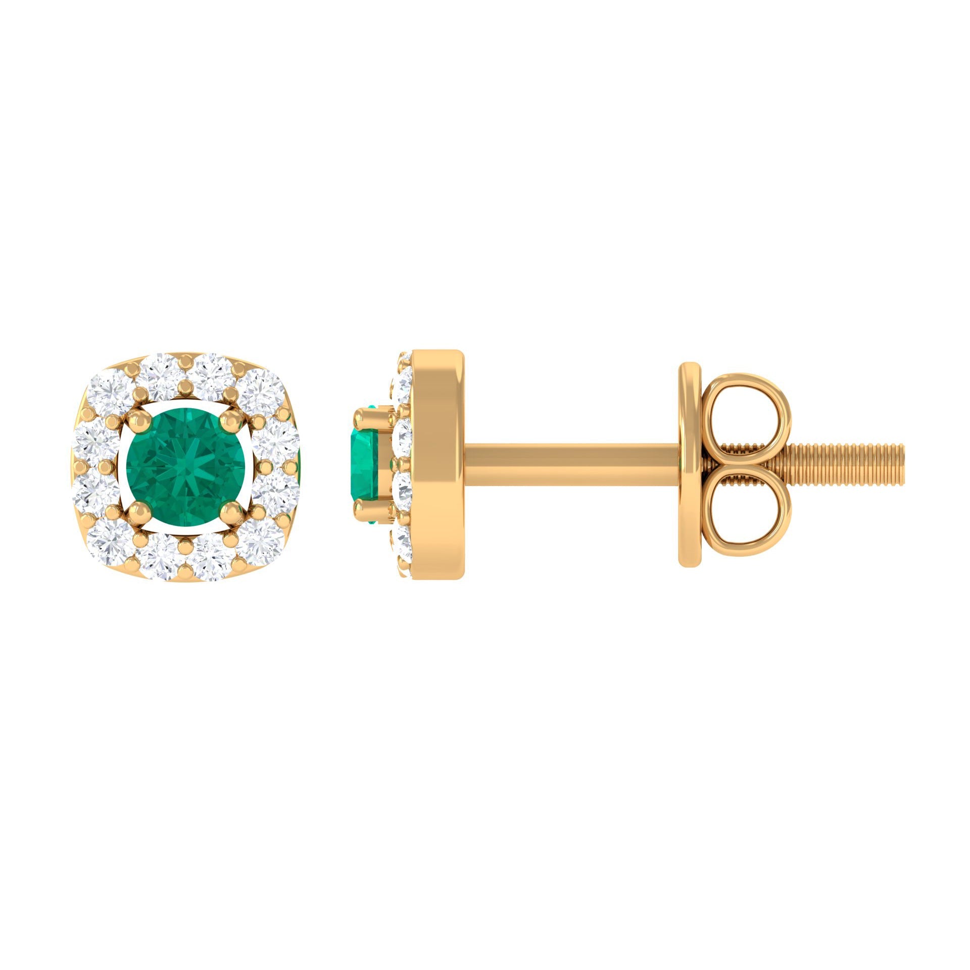Minimalist Emerald and Diamond Halo Stud Earrings | Earrings | Wiccan Center