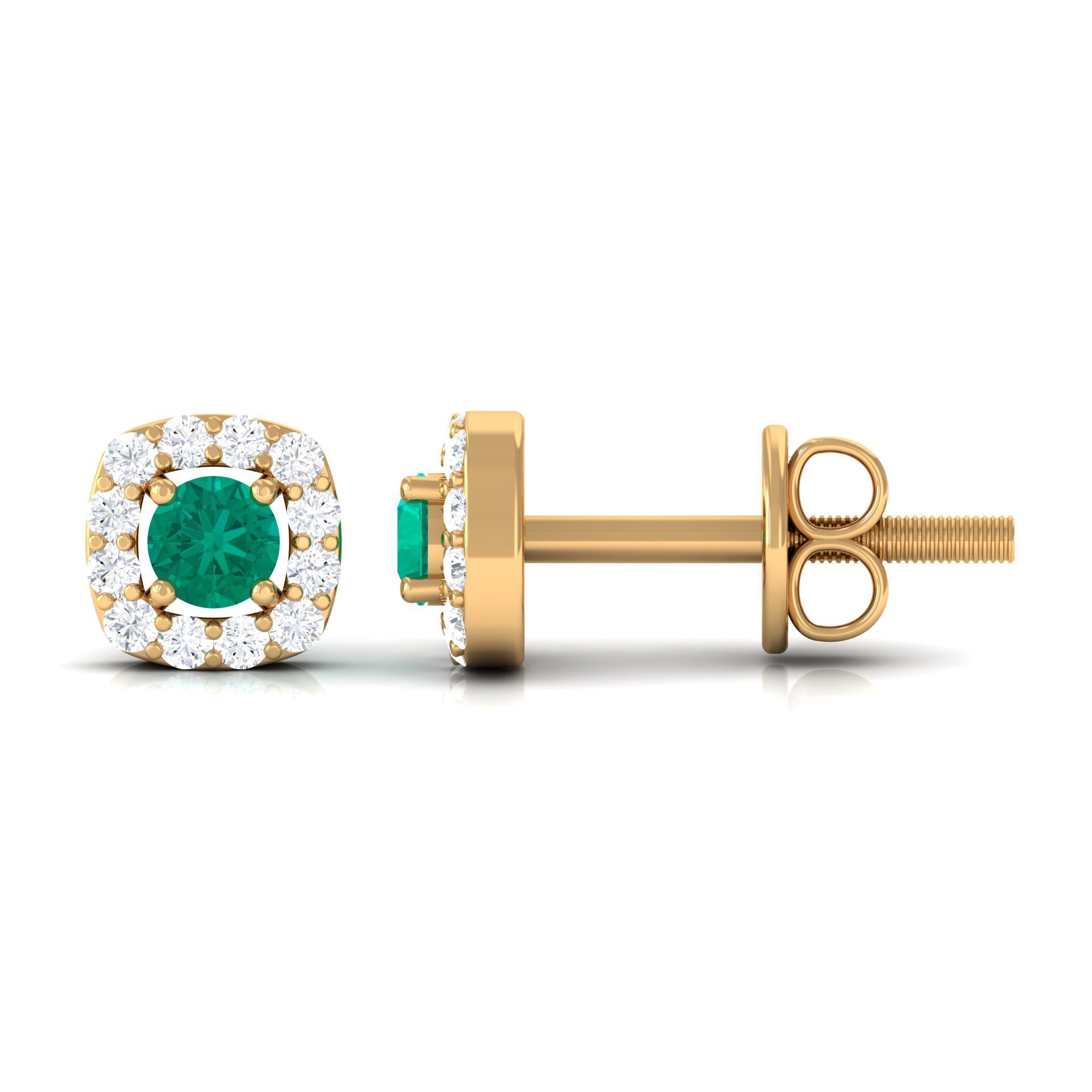 Minimalist Emerald and Diamond Halo Stud Earrings