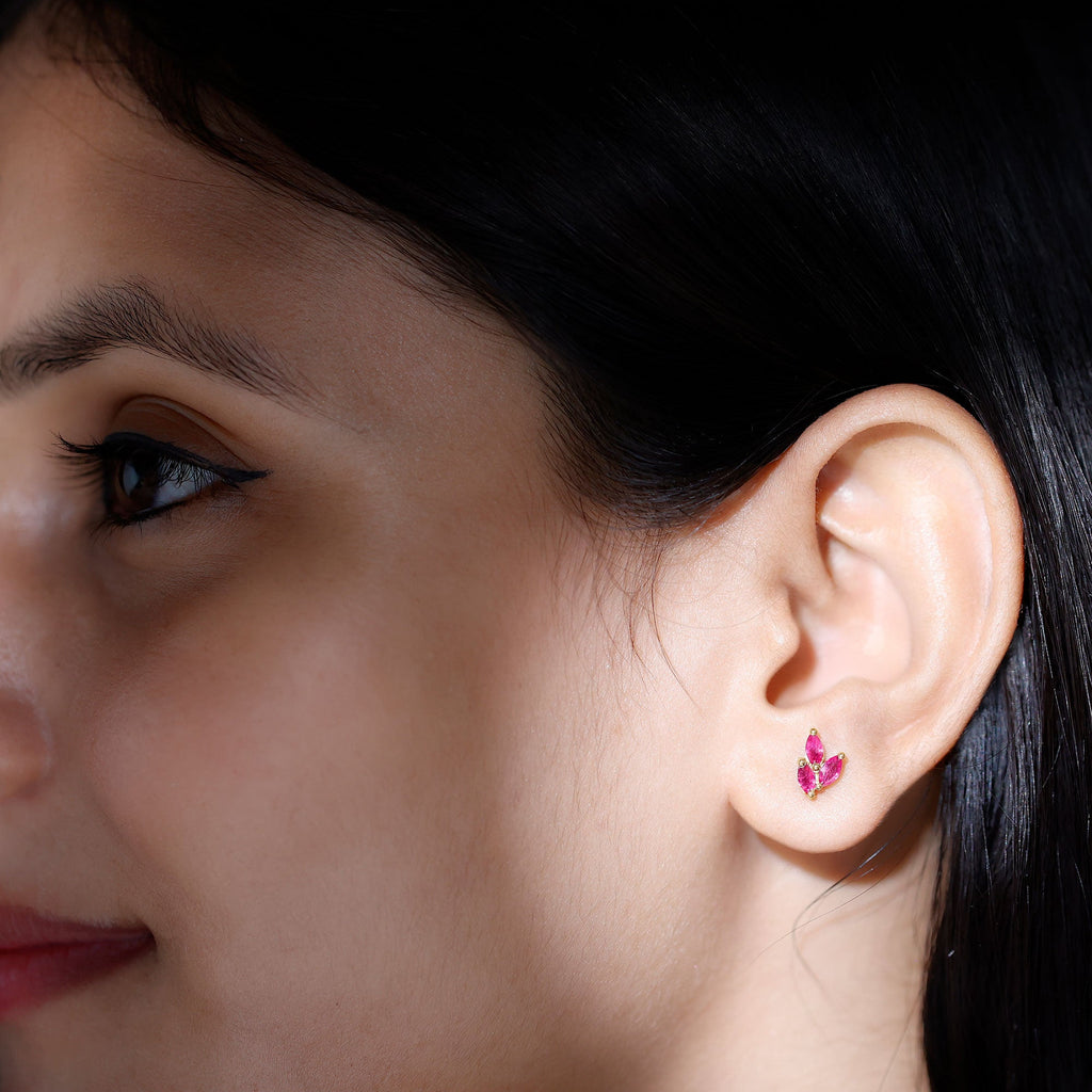 Certified Marquise Shape Ruby Leaf Stud Earrings for Women