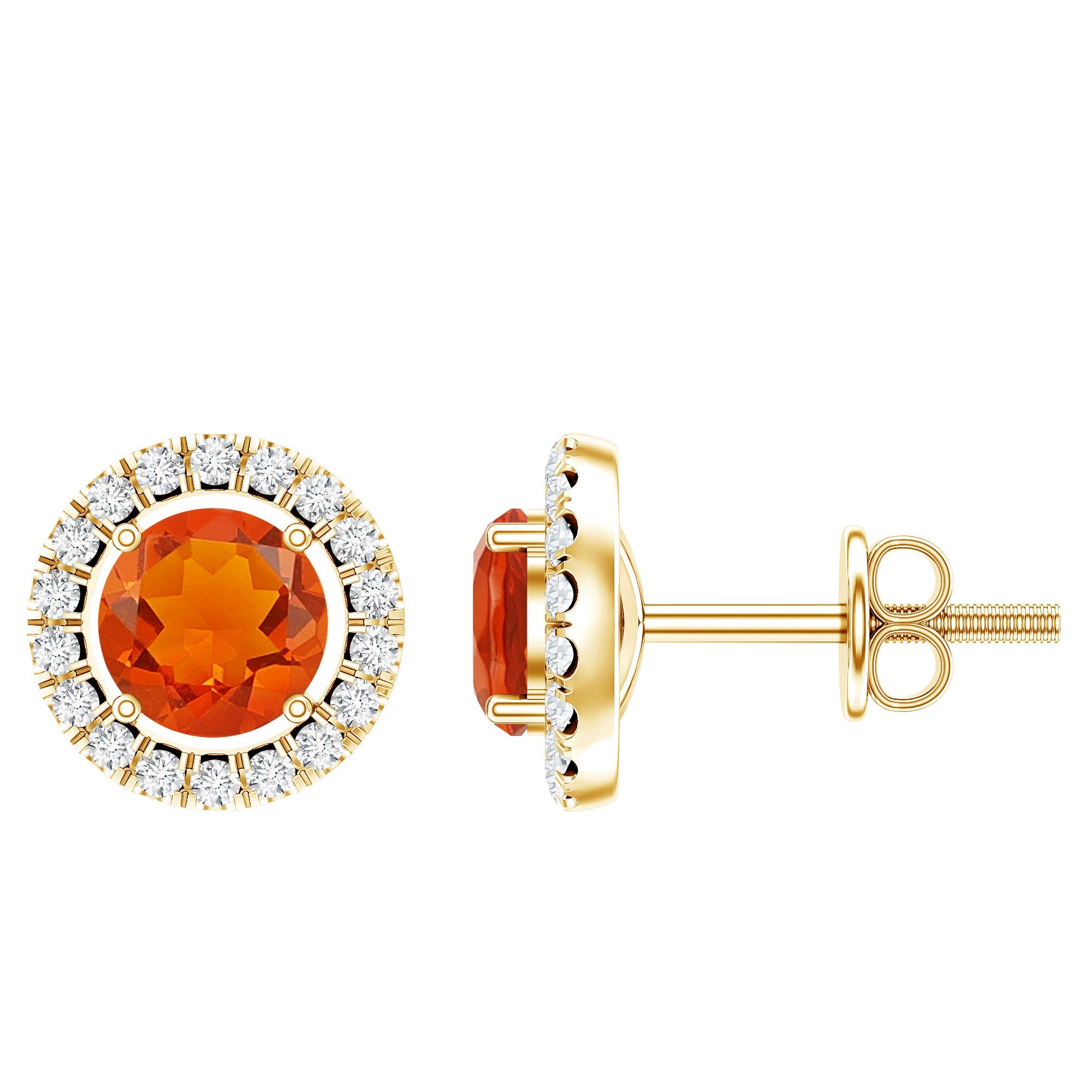 Natural Orange Fire Opal Stud Earrings With Diamonds | Earrings | Wiccan Center