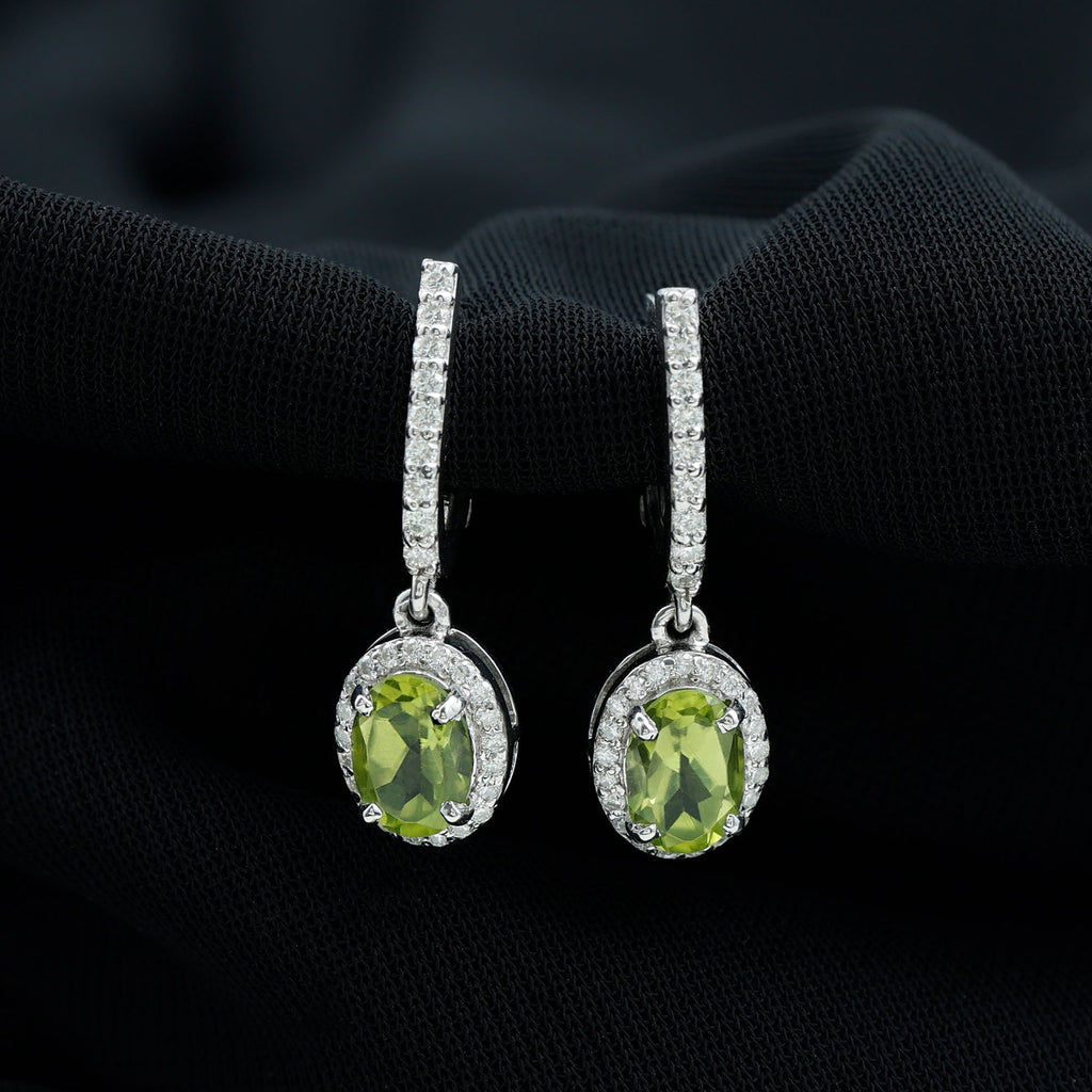 2.2 Carat Claw Set Peridot and Moissanite Drop Hoop Earrings