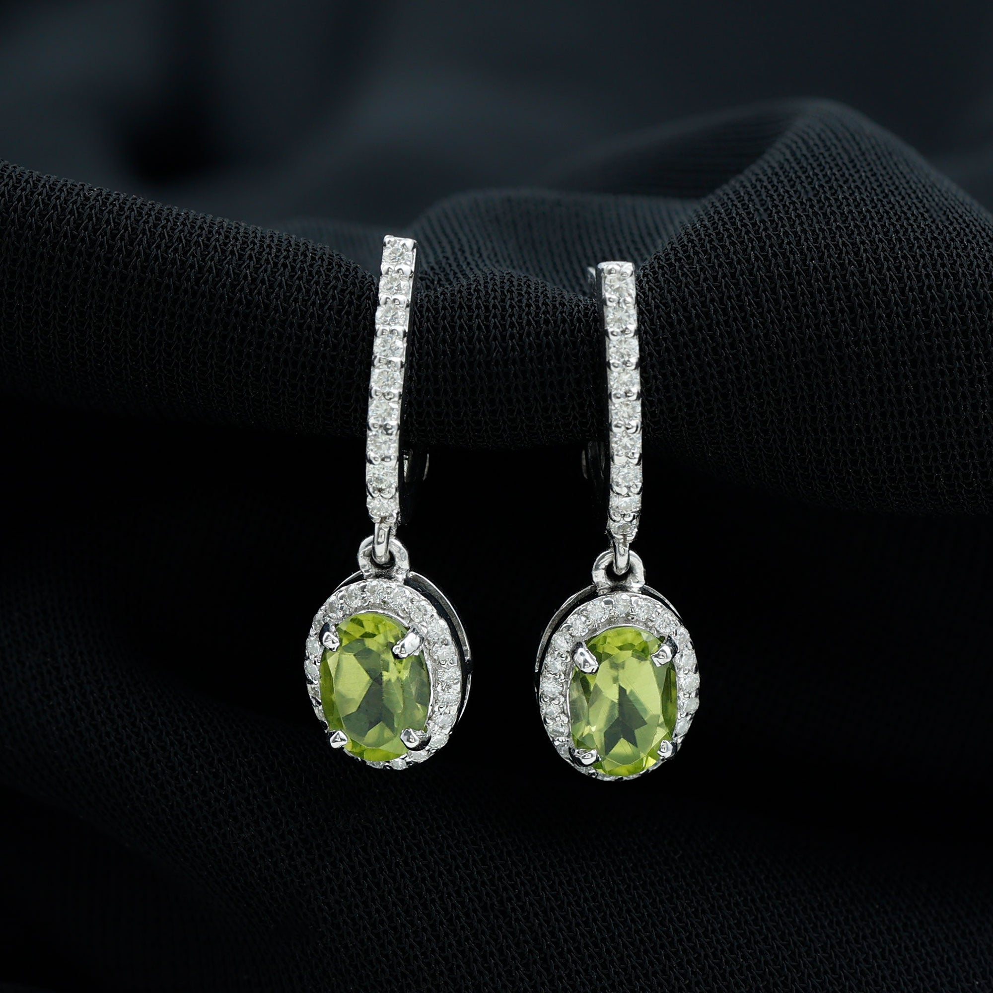 2.2 Carat Claw Set Peridot and Moissanite Drop Hoop Earrings