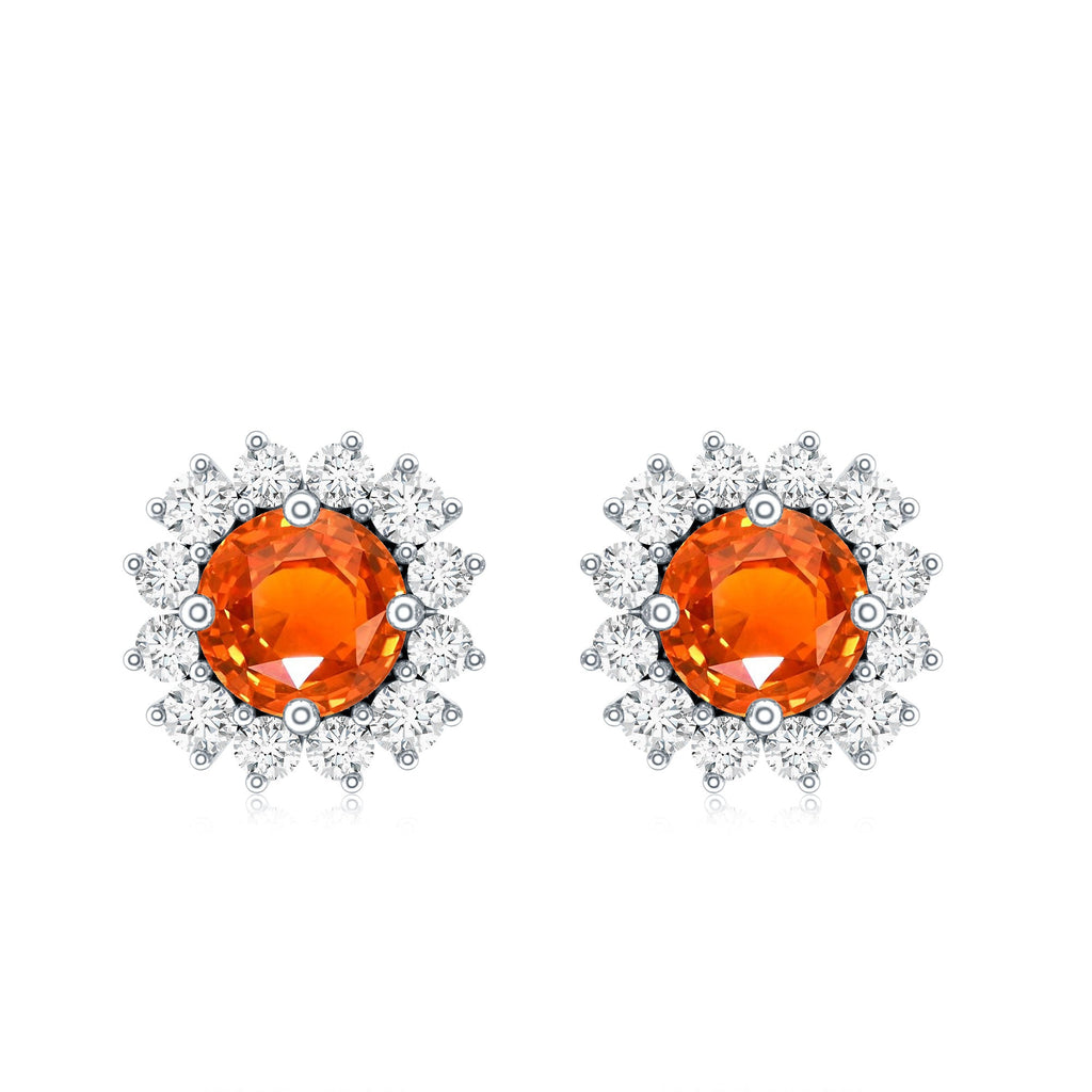 Lab Created Orange Sapphire and Diamond Stud Earrings