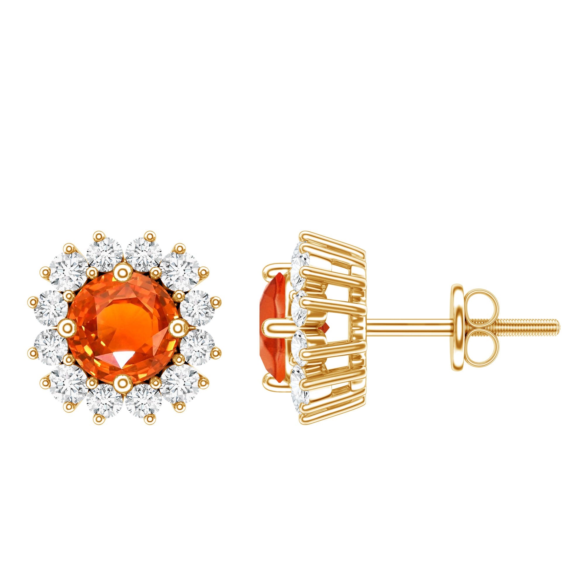 Lab Created Orange Sapphire and Diamond Stud Earrings | Earrings | Wiccan Center