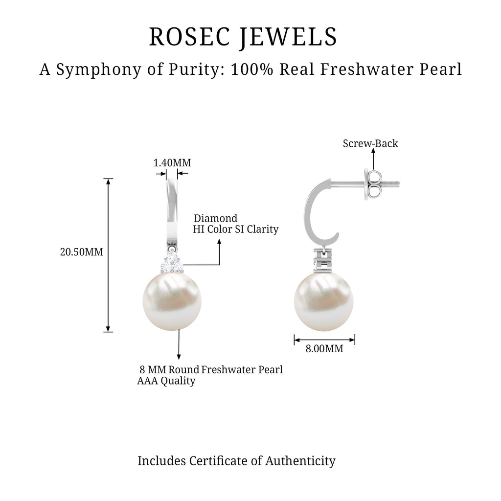 Round Freshwater Pearl and Diamond Hoop Drop Earrings