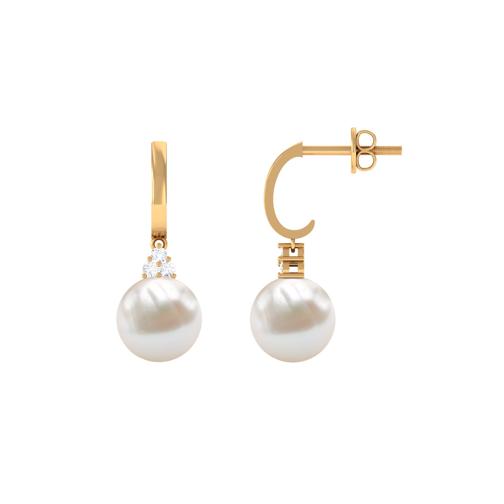 Round Freshwater Pearl and Diamond Hoop Drop Earrings | Earrings | Wiccan Center