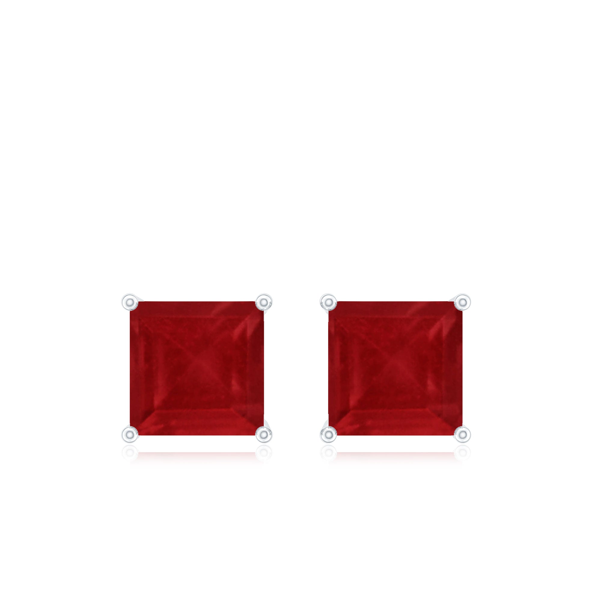 0.9 Carat Princess Cut Ruby Solitaire Stud Earrings