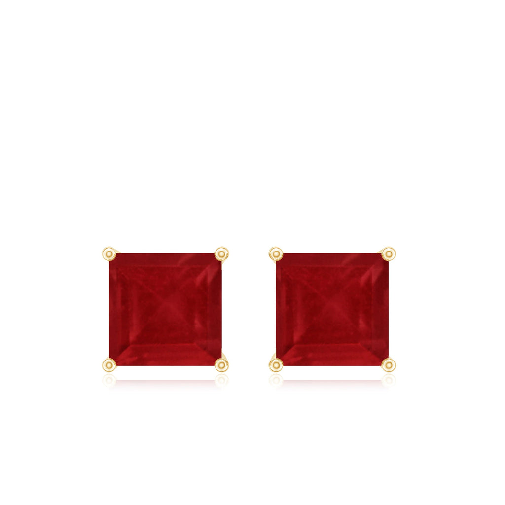 0.9 Carat Princess Cut Ruby Solitaire Stud Earrings