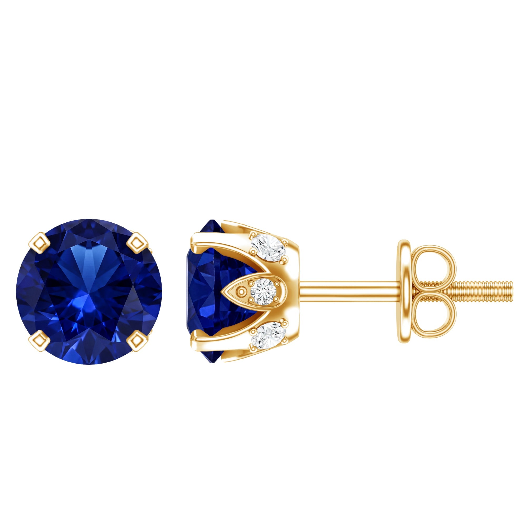 Lab Grown Blue Sapphire Vintage Stud Earrings with Certificate | Earrings | Wiccan Center