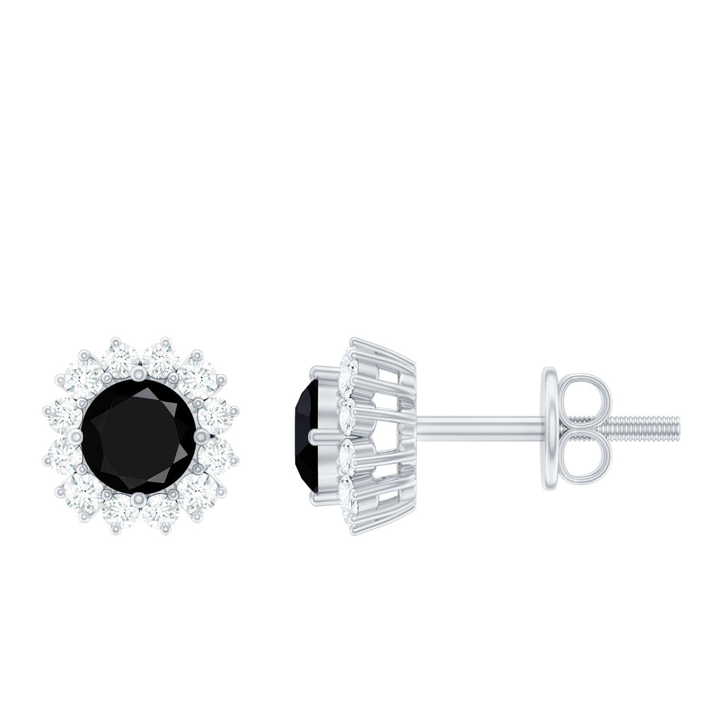 Certified Real Black Spinel Stud Earrings with Diamond Halo