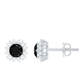 Certified Real Black Spinel Stud Earrings with Diamond Halo