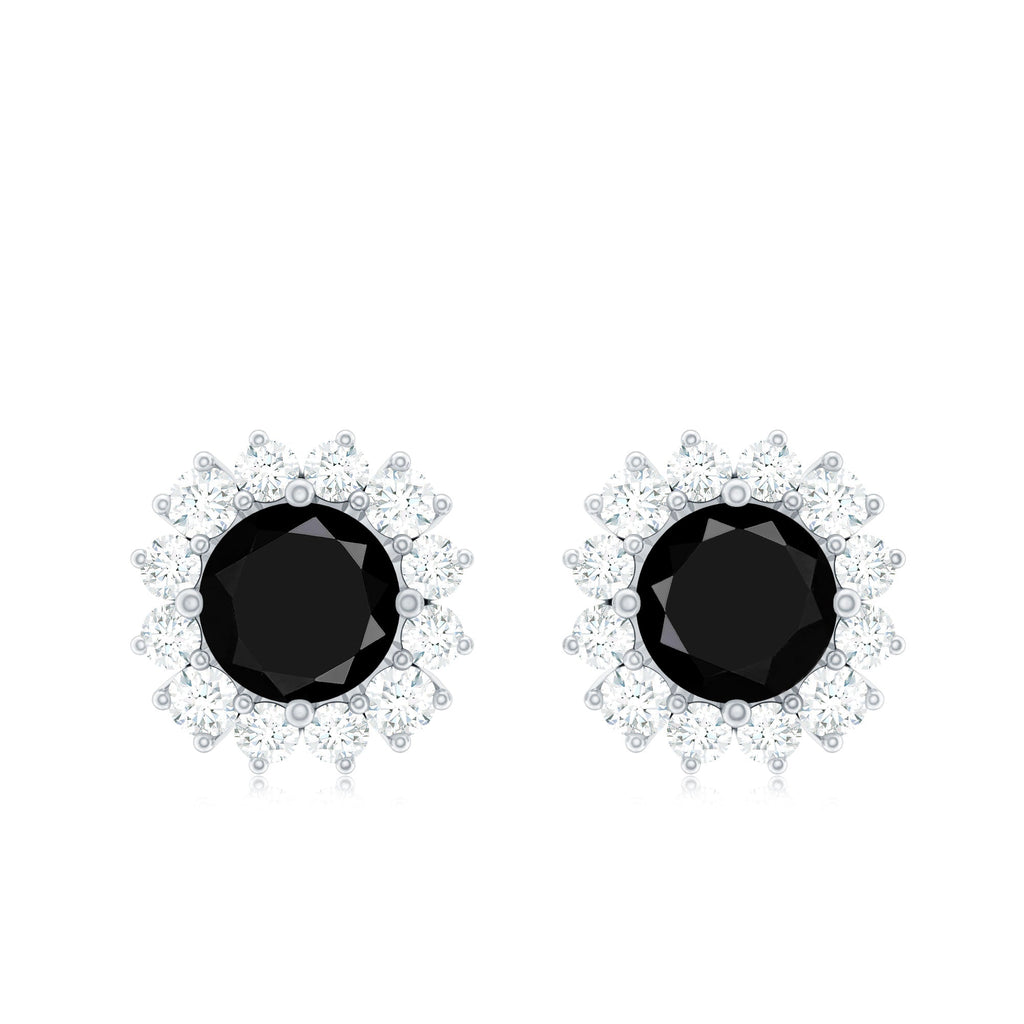 Certified Real Black Spinel Stud Earrings with Diamond Halo