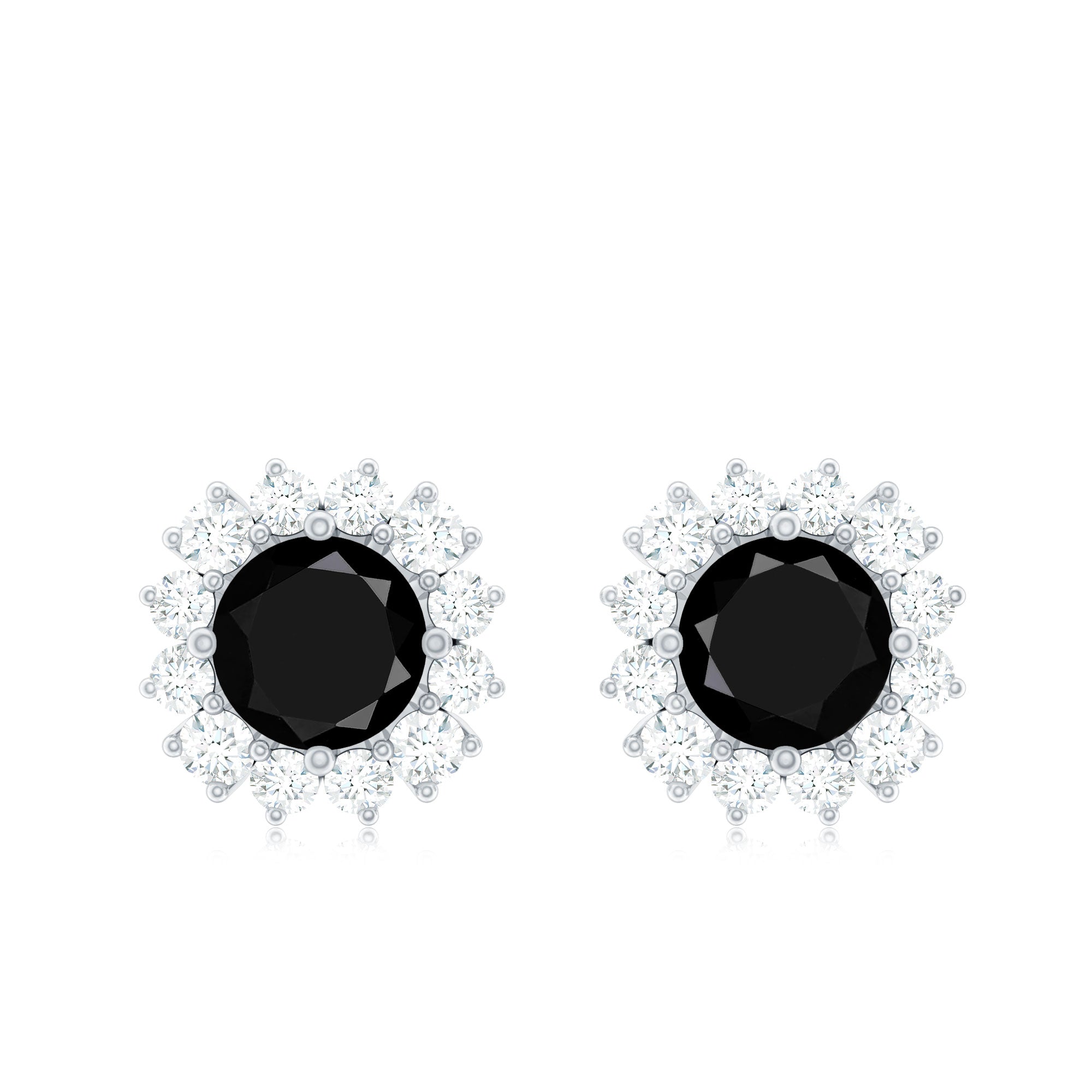 Certified Real Black Spinel Stud Earrings with Diamond Halo