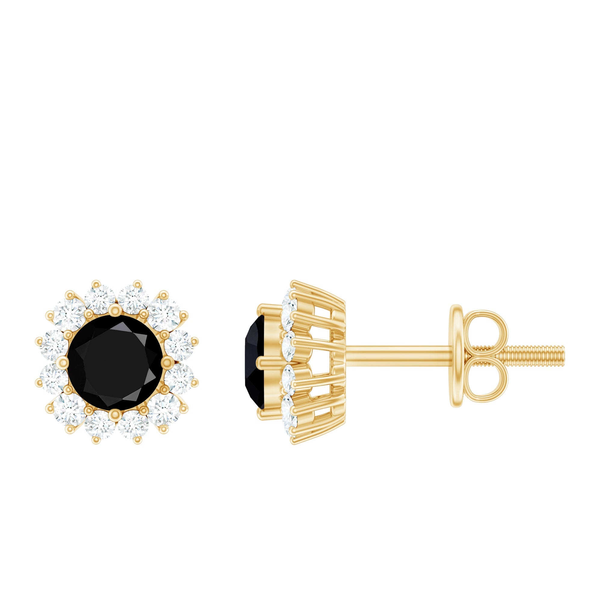 Certified Real Black Spinel Stud Earrings with Diamond Halo | Earrings | Wiccan Center