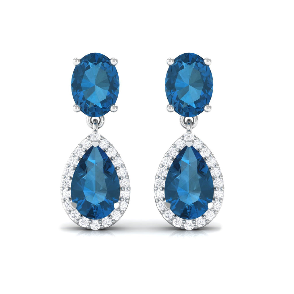 2.3 Carat London Blue Topaz and Diamond Dangle Drop Earrings