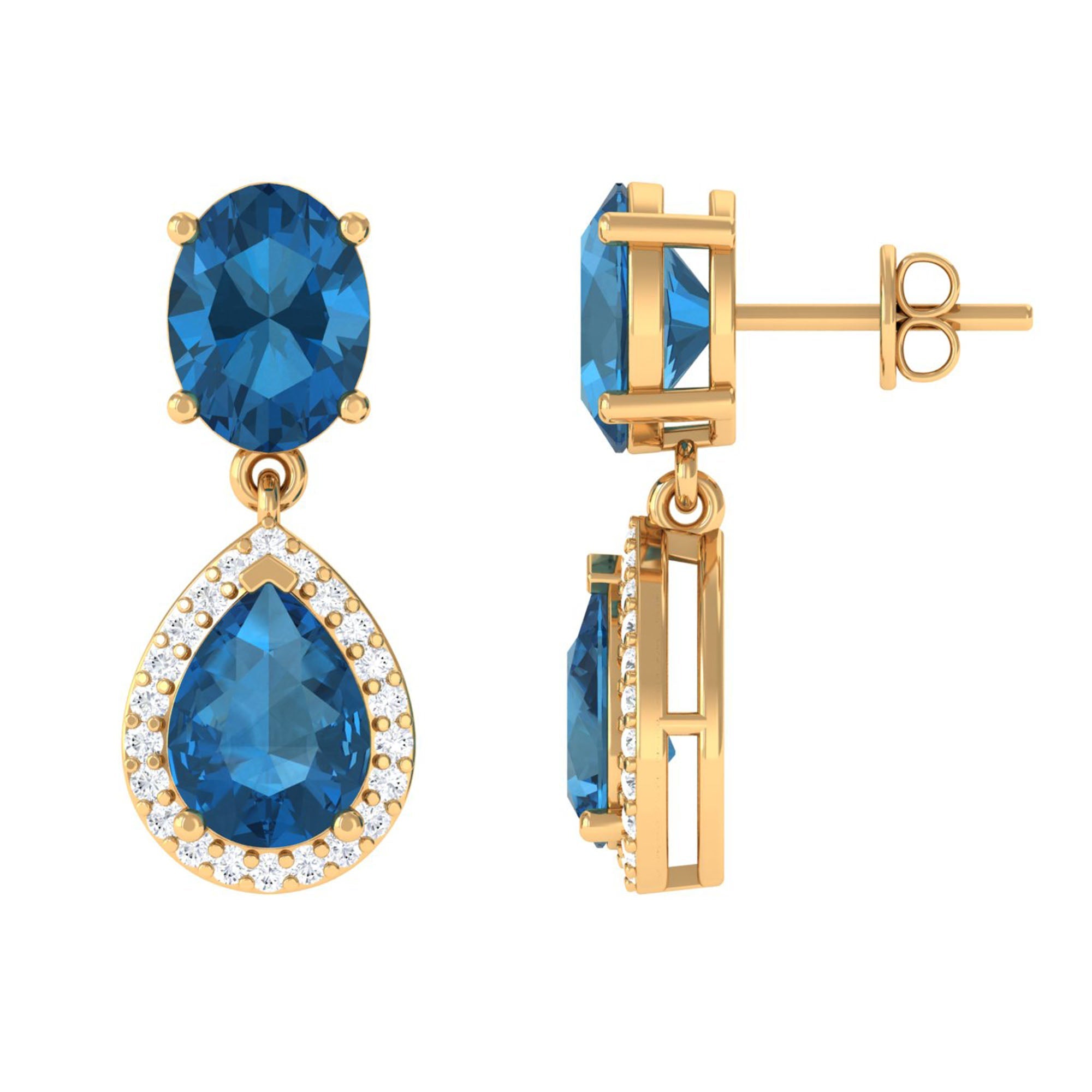 2.3 Carat London Blue Topaz and Diamond Dangle Drop Earrings | Earrings | Wiccan Center