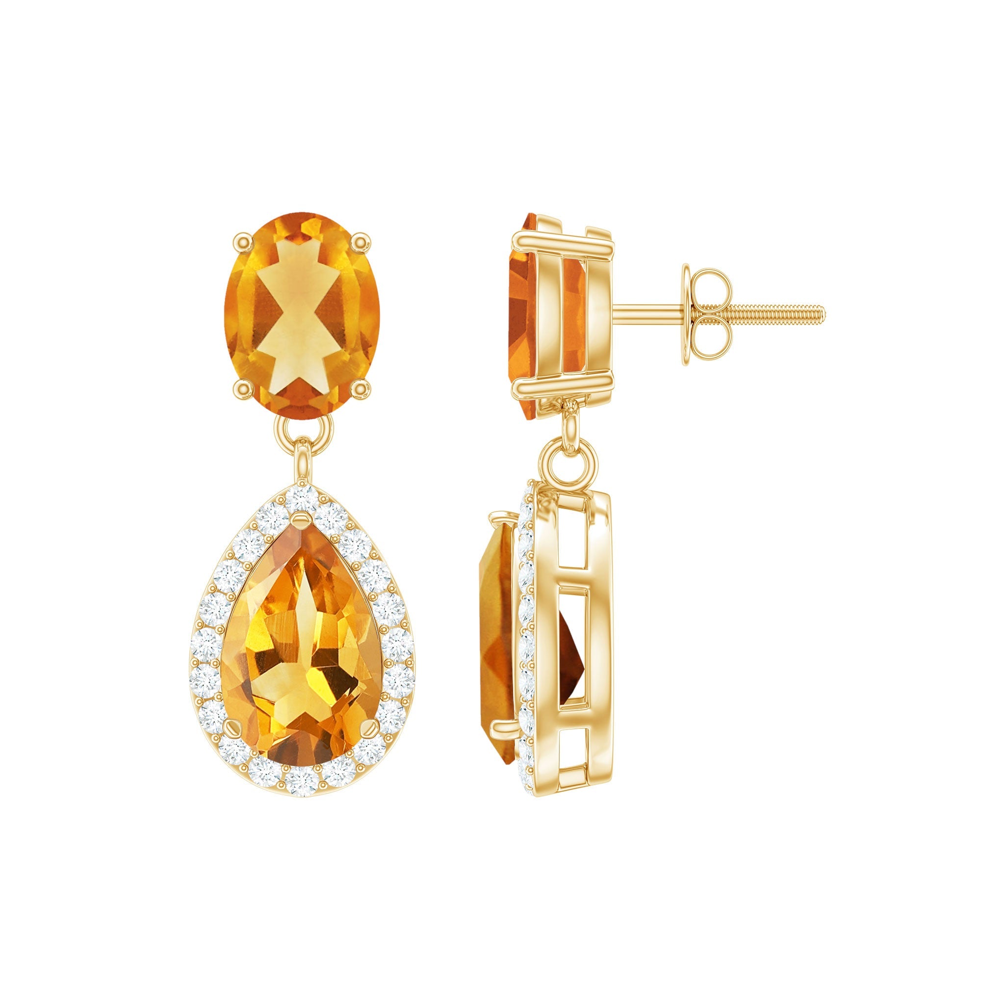 Natural 2 Carat Citrine and Diamond Teardrop Earrings | Earrings | Wiccan Center