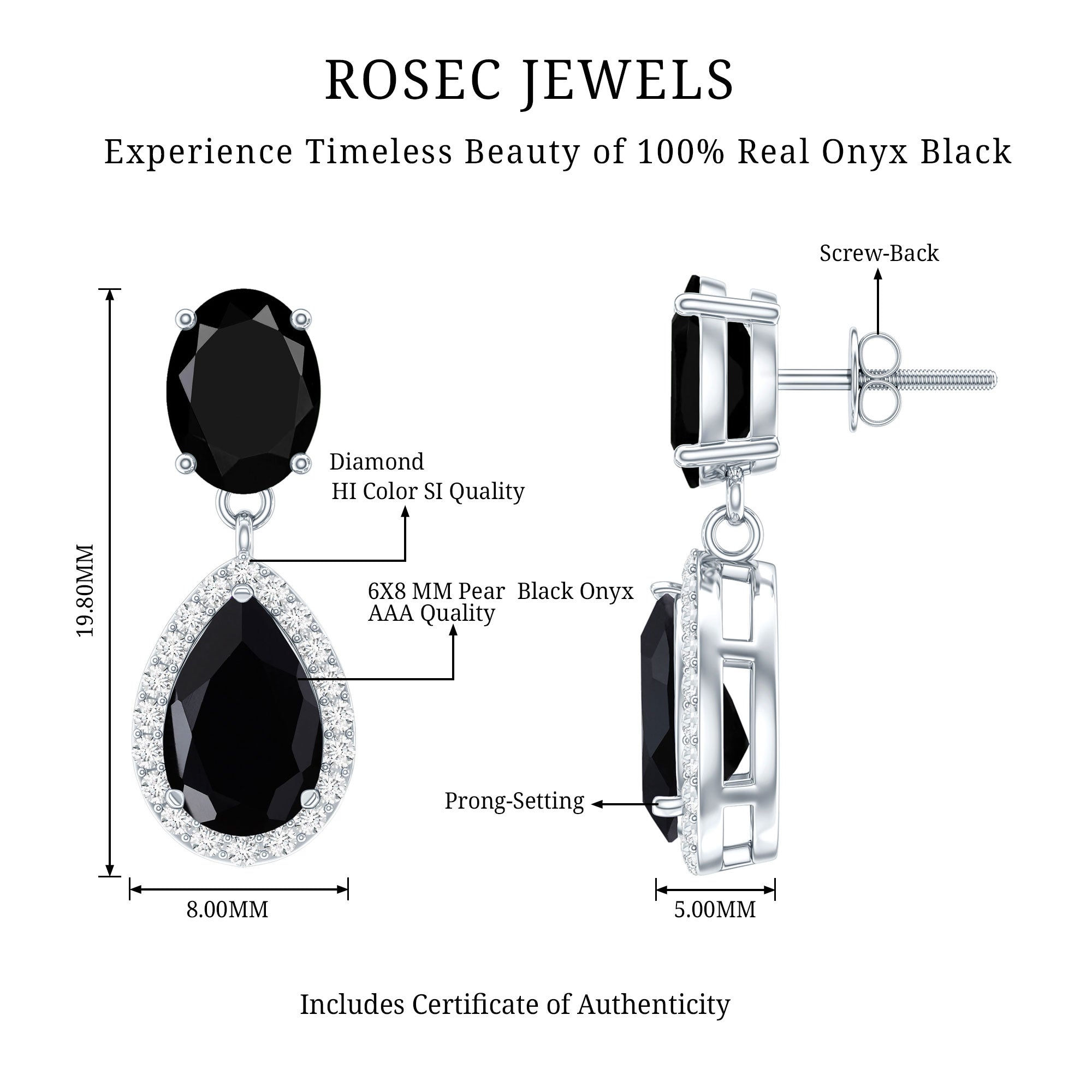 2 Carat Black Onyx and Diamond Dangle Drop Earrings
