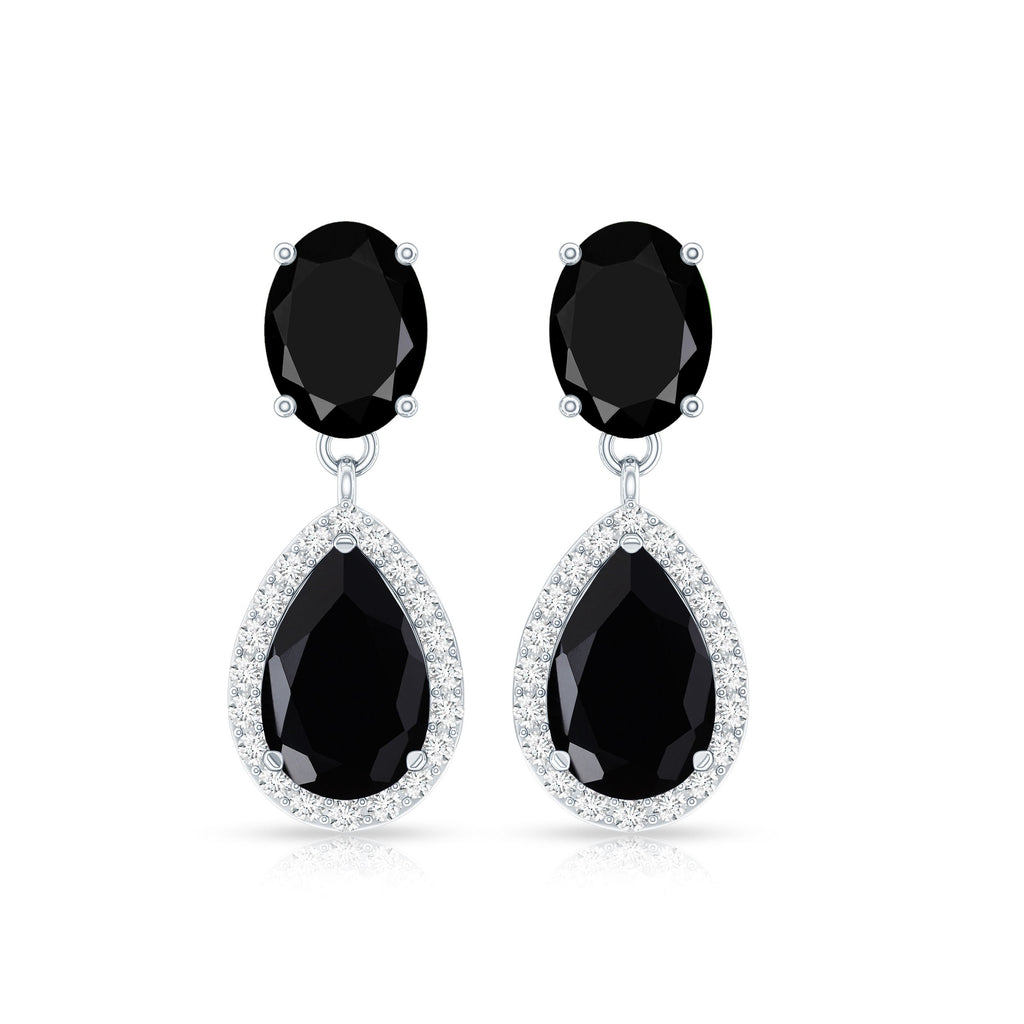 2 Carat Black Onyx and Diamond Dangle Drop Earrings