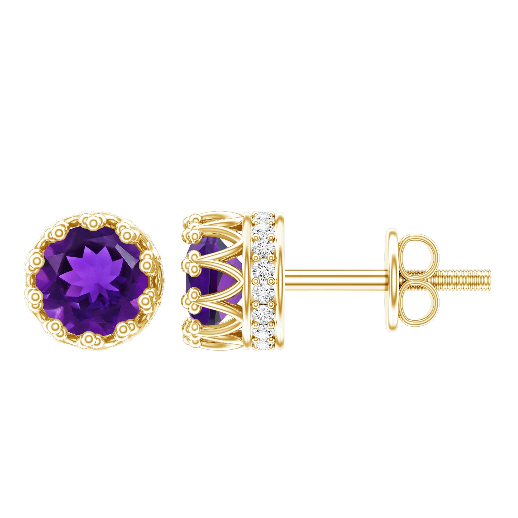 Natural Amethyst and Diamond Bridal Stud Earrings | Earrings | Wiccan Center