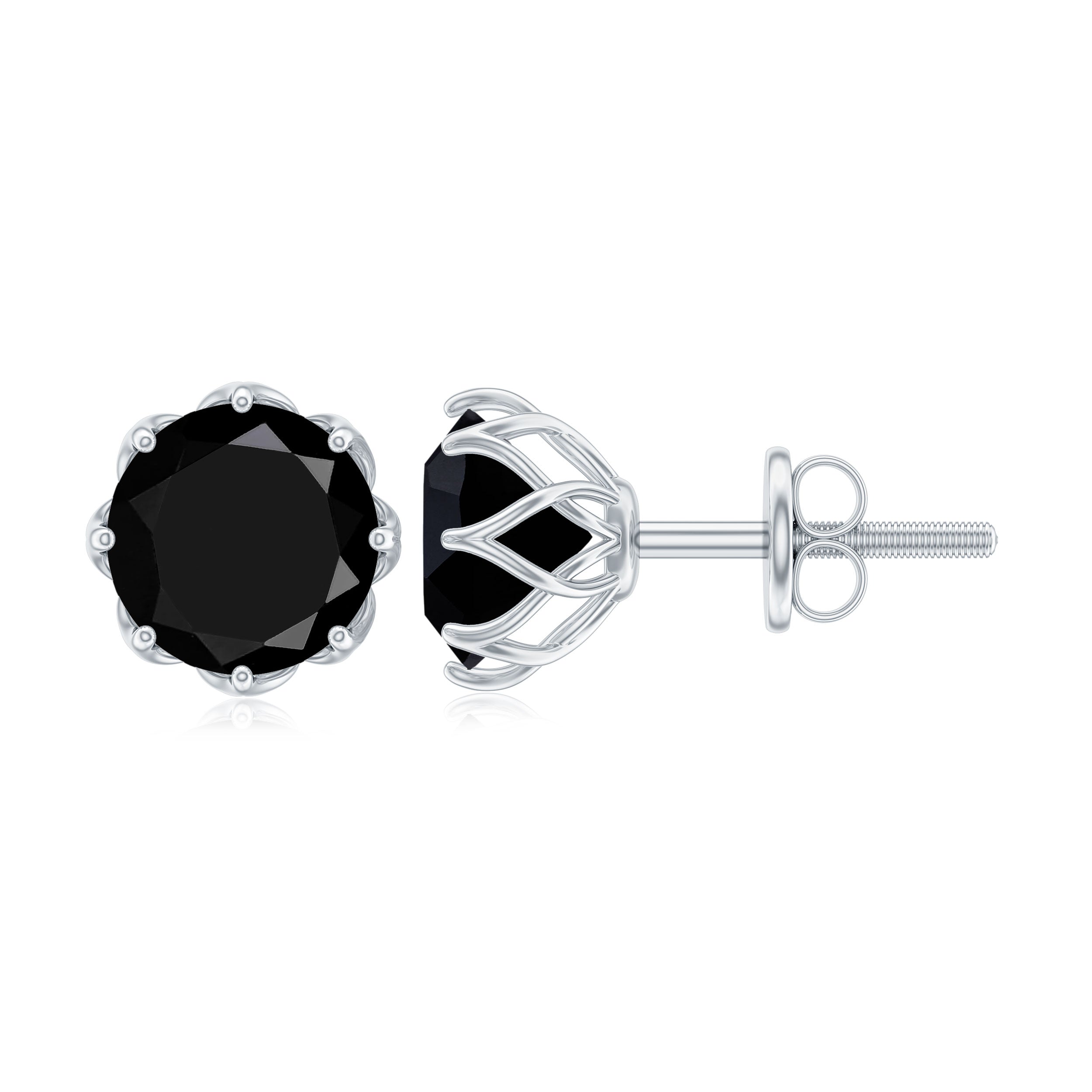 Natural 2.4 Carat Black Onyx Earrings with Screw Back