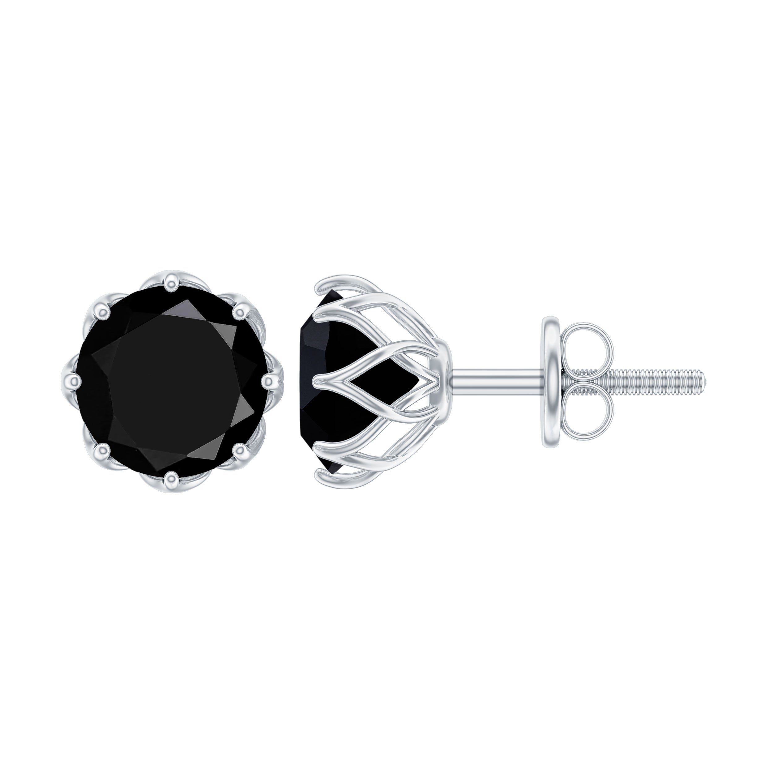 Genuine 3 Carat Black Spinel Stud Earrings with Screw Back
