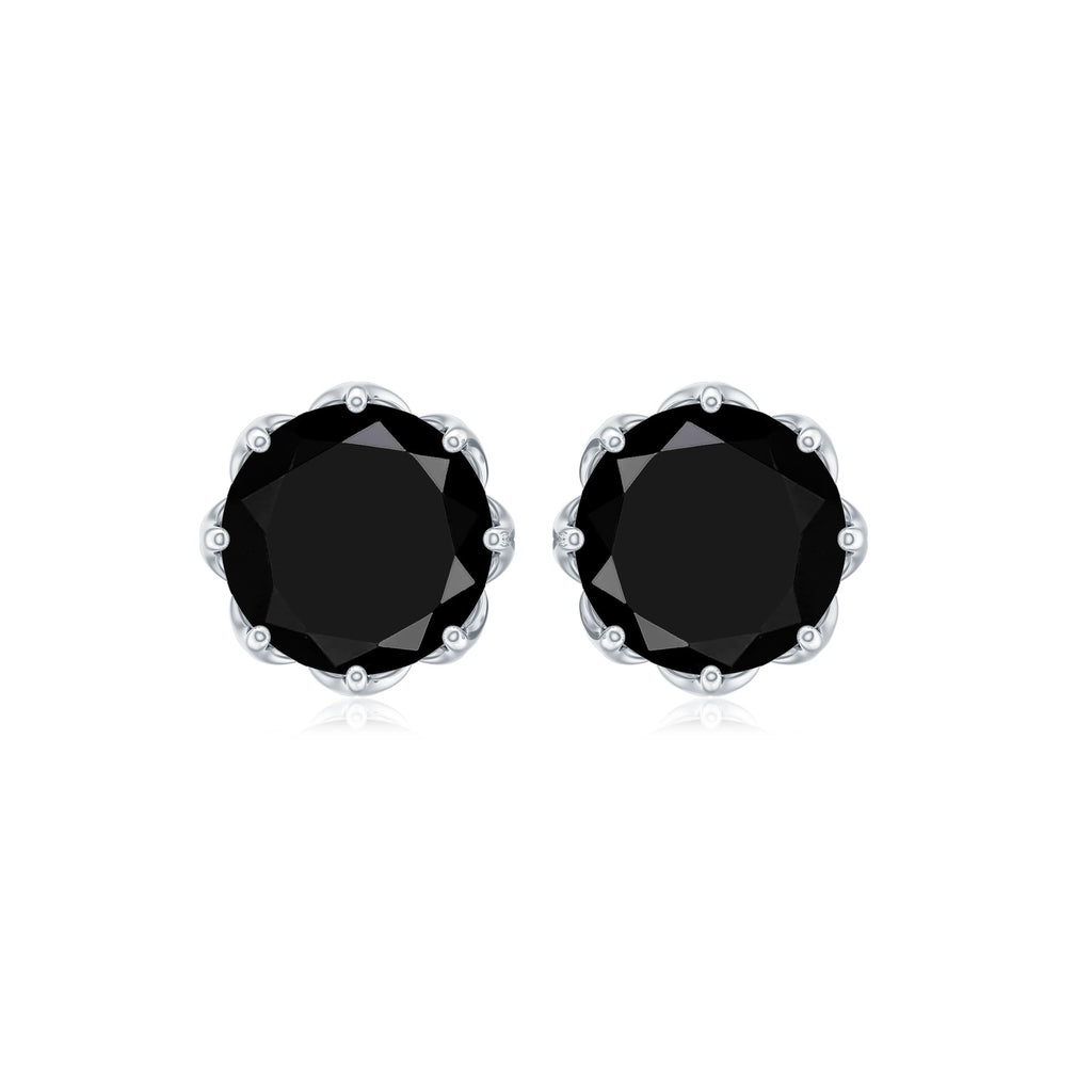 Genuine 3 Carat Black Spinel Stud Earrings with Screw Back