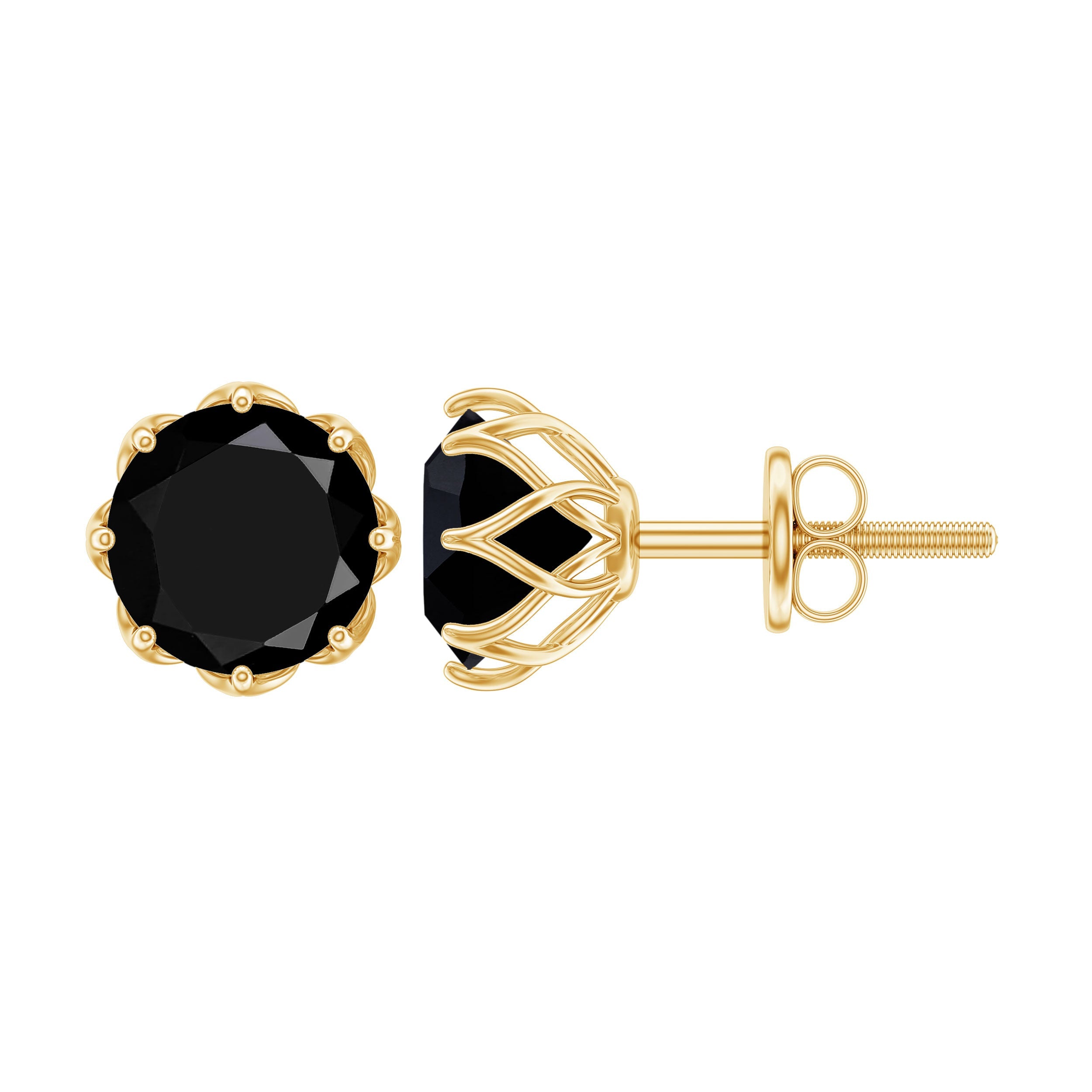 Genuine 3 Carat Black Spinel Stud Earrings with Screw Back | Earrings | Wiccan Center