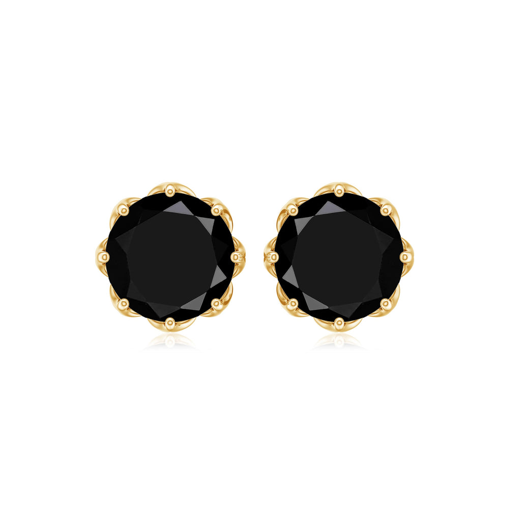 Genuine 3 Carat Black Spinel Stud Earrings with Screw Back