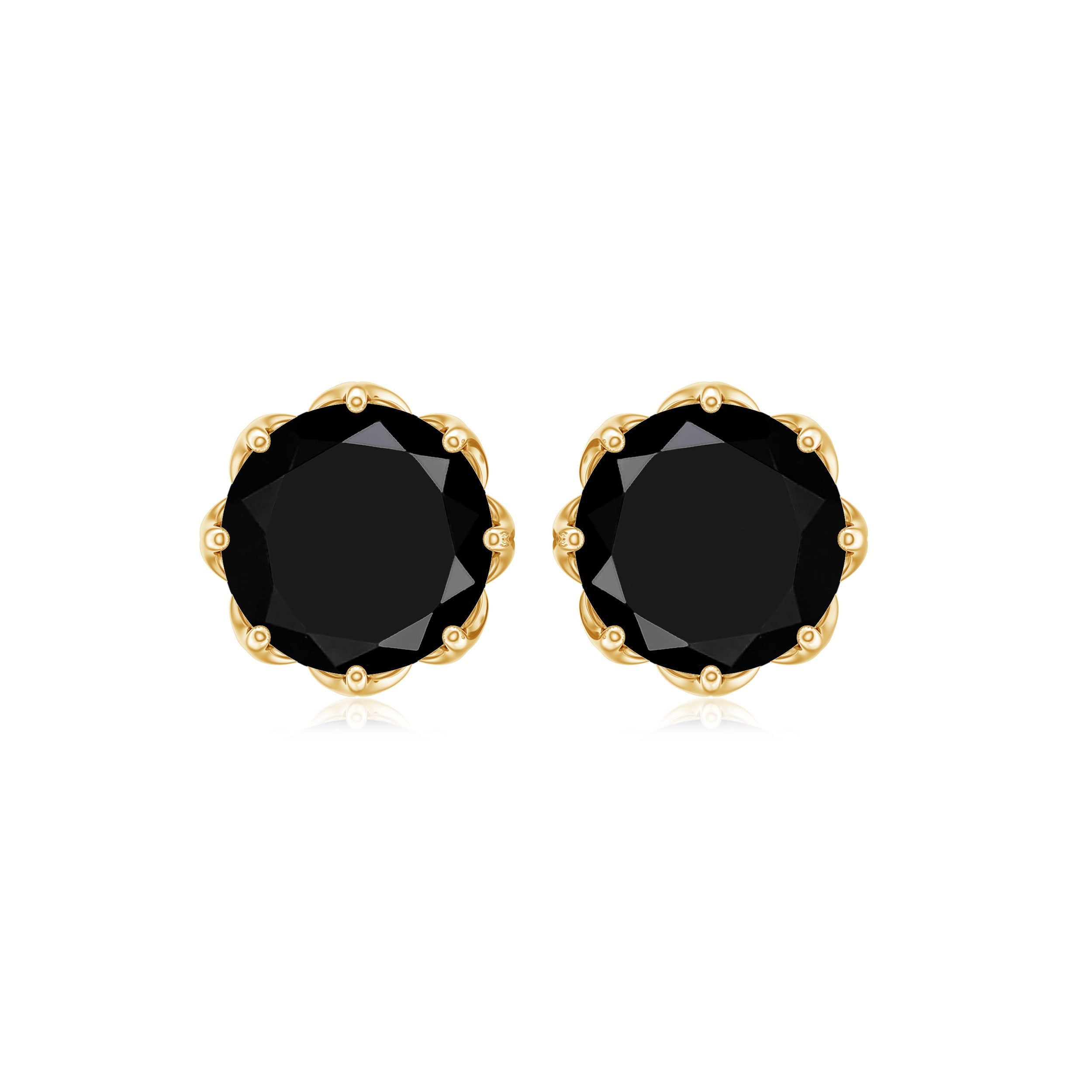 Genuine 3 Carat Black Spinel Stud Earrings with Screw Back